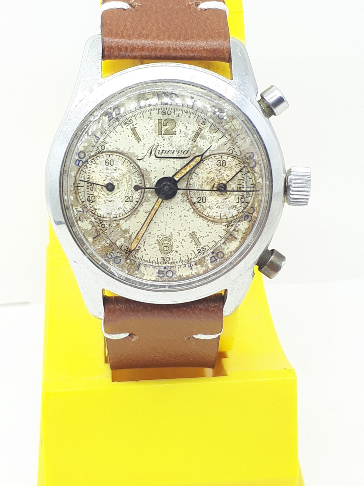 VINTAGE MINERVA CHRONOGRAPH CAL 13-20 CH WATCH PILOT FACTORY DIAL EXTREMLY RARE