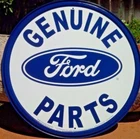 Genuine Ford Parts ROUND TIN SIGN vtg metal wall decor garage car truck logo 791