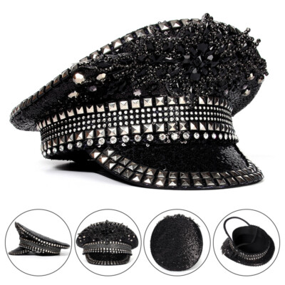 Handmade Women Sequin Military style Hat Rhinestone Bride BRIDE Bachelorette Party Sequin Rhinestone Gems Military Cap  main image 2
