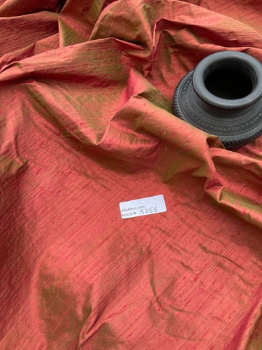 DESIGNER QUALITY IRIDESCENT SILK DUPIONI, HAND WOVEN - EMERALD/RUBY!!! - Picture 2 of 5