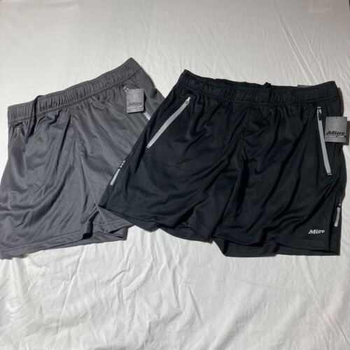 NWT Lot of 2 Men's Mitre Different League Shorts XL 1 Black 1 Gray Zip pockets