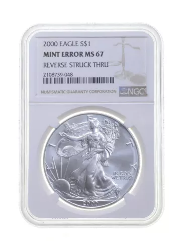 MS67 MINT ERROR 2000 American Silver Eagle - REV Struck Thru - Graded NGC *4283