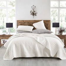 HORIMOTE HOME Quilt Set King Stone-Washed Chic Rustic White Triangle Geometric