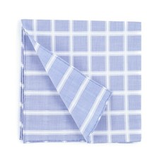 Zilli Sky Blue and White Woven Check Hand-Rolled Cotton Pocket Square