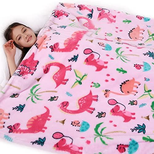 Lukeight Dinosaur Blanket for Girls, Pink Dinosaur Throw Blanket for