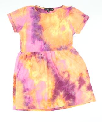 Topshop Damen Mehrfarbig Batik Polyester T-Shirt Kleid Größe 10 Rundhalsausschnitt 