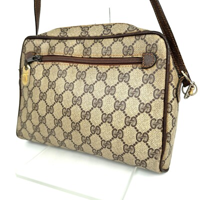 vintage GUCCI GG Supreme shoulder bag PVC leather brown authentic #268