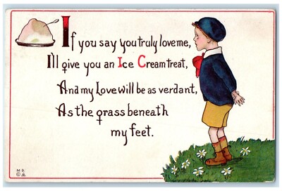 1913 Boy Ice Cream Treat If You Say You Love Me Breckenridge MI Antique Postcard