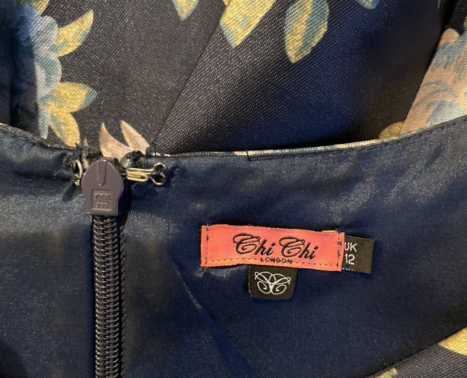 UK 12 Chi Chi London Navy Floral Skater Occasion Dress UK 12 (US 8) EUR