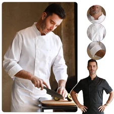 Men Chef Jacket Coat Uniform Kitchen Long/Short Sleeve Cooking Restaurant Top