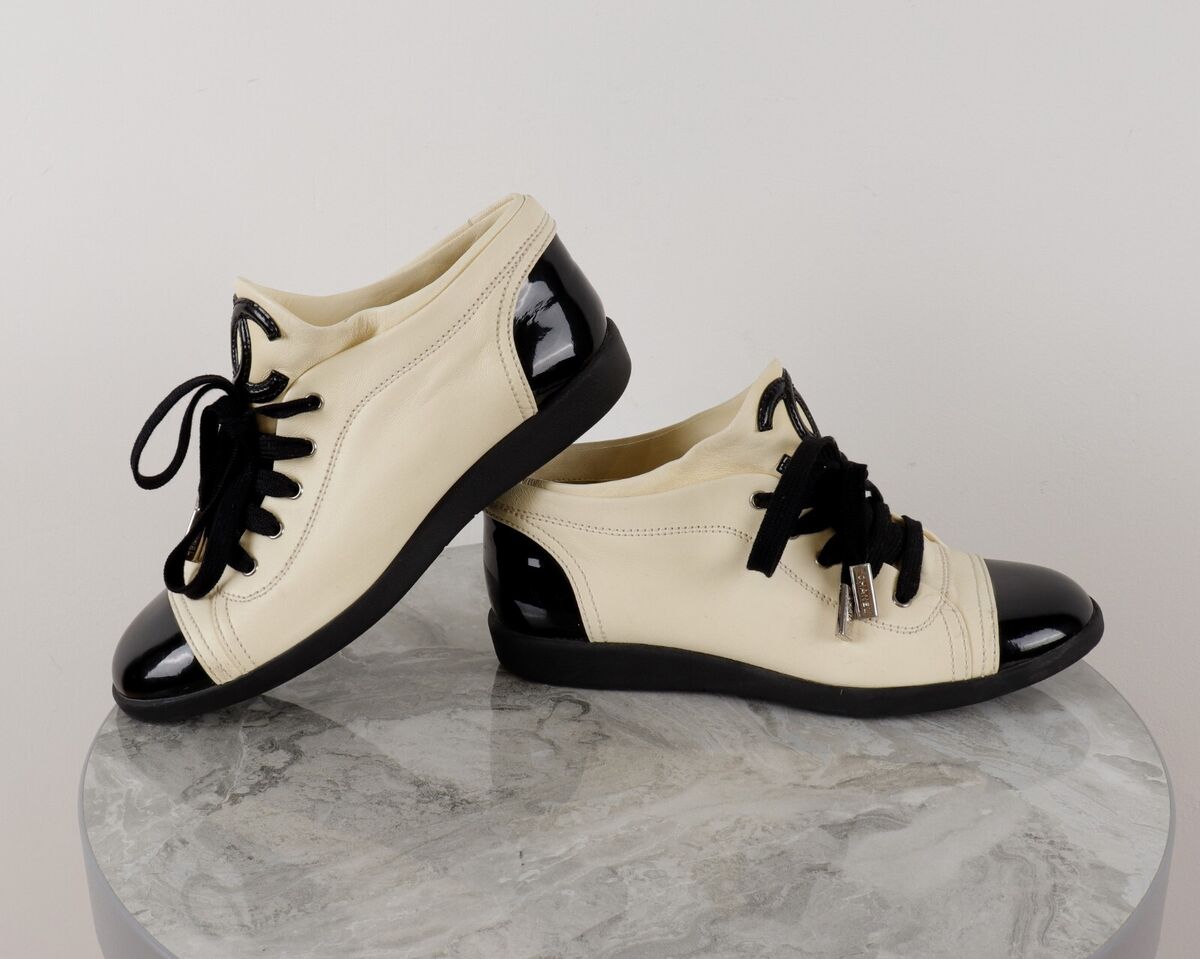 Chanel Leather Beige with Black Sneakers Size 36 | eBay Chanel Leather Beige with Black Sneakers Size 36 | eBay