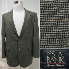 Men's Jos. A. Bank Brown Houndstooth Plaid Wool 2-Button 42L Blazer Jacket Coat