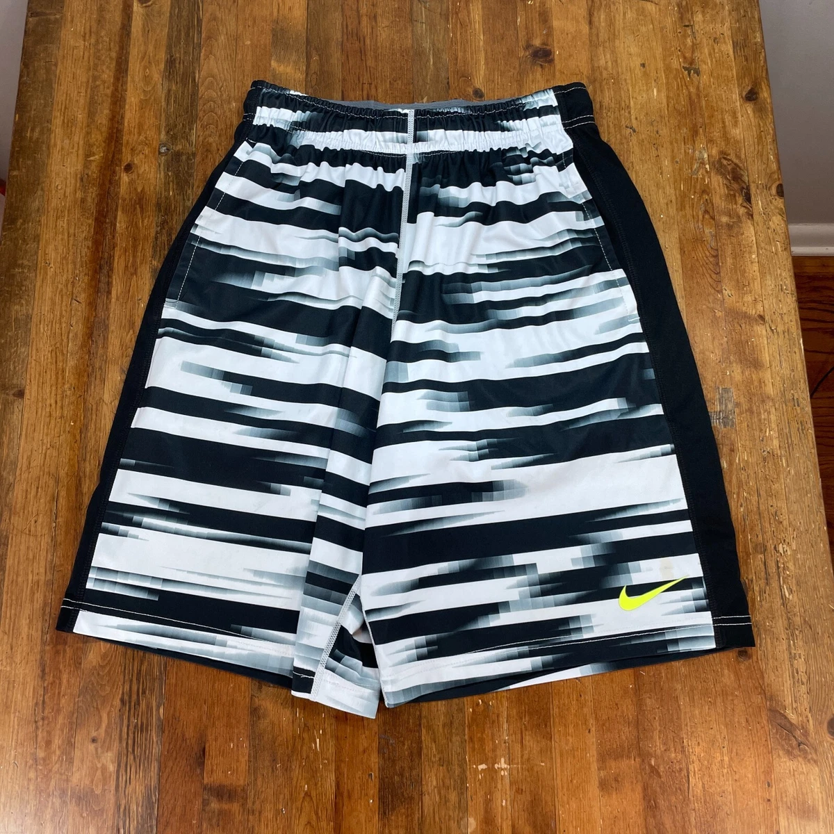 Nike Shorts Mens Small White Black Neon Basketball Pockets Workout Athleisure