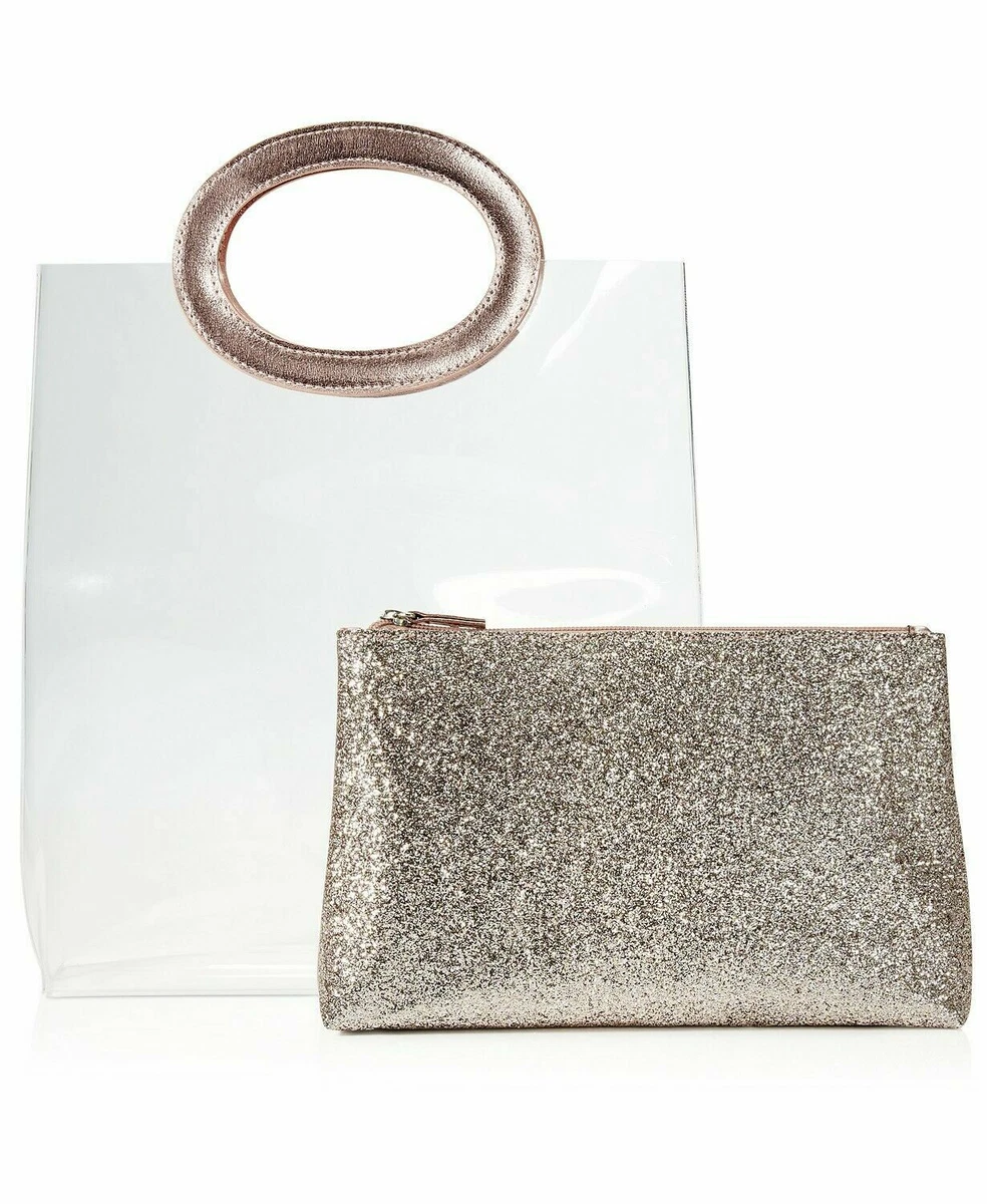 2PCs Macy s Makeup Cosmetic Bag Rose Gold Clear GWP NEW