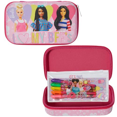 Barbie Pencil Case Set with Stickers and Gel Pens for Kids, Molded