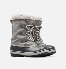 Sorel Yoot Pac Nylon Kids Snow Boots Grey Waterproof Insulated Youth Shoe Size 2