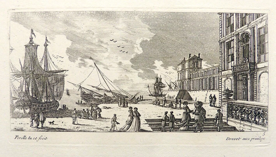Port bateau marine Gravure de PERELLE du 17e siècle Bordeaux - Photo 2/4