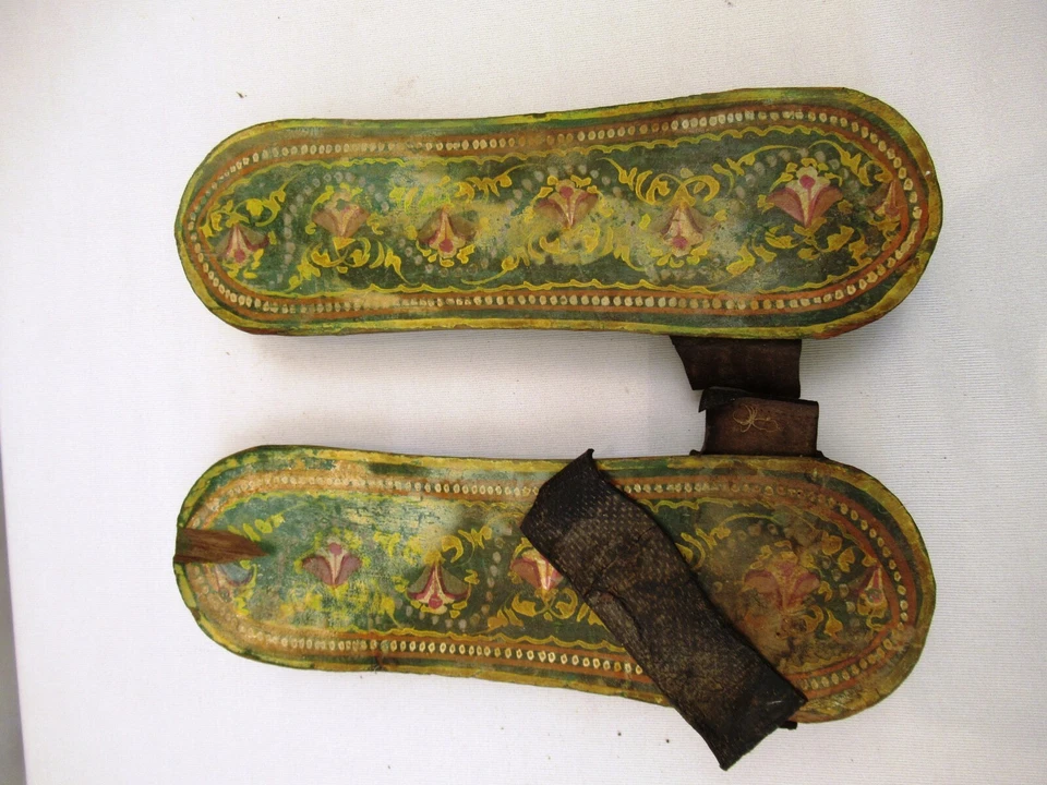 Antique Tribal Wood Paduka Sandals Khadau Methiyadi Vintage Footwear Painted *1 - Image 3 of 4