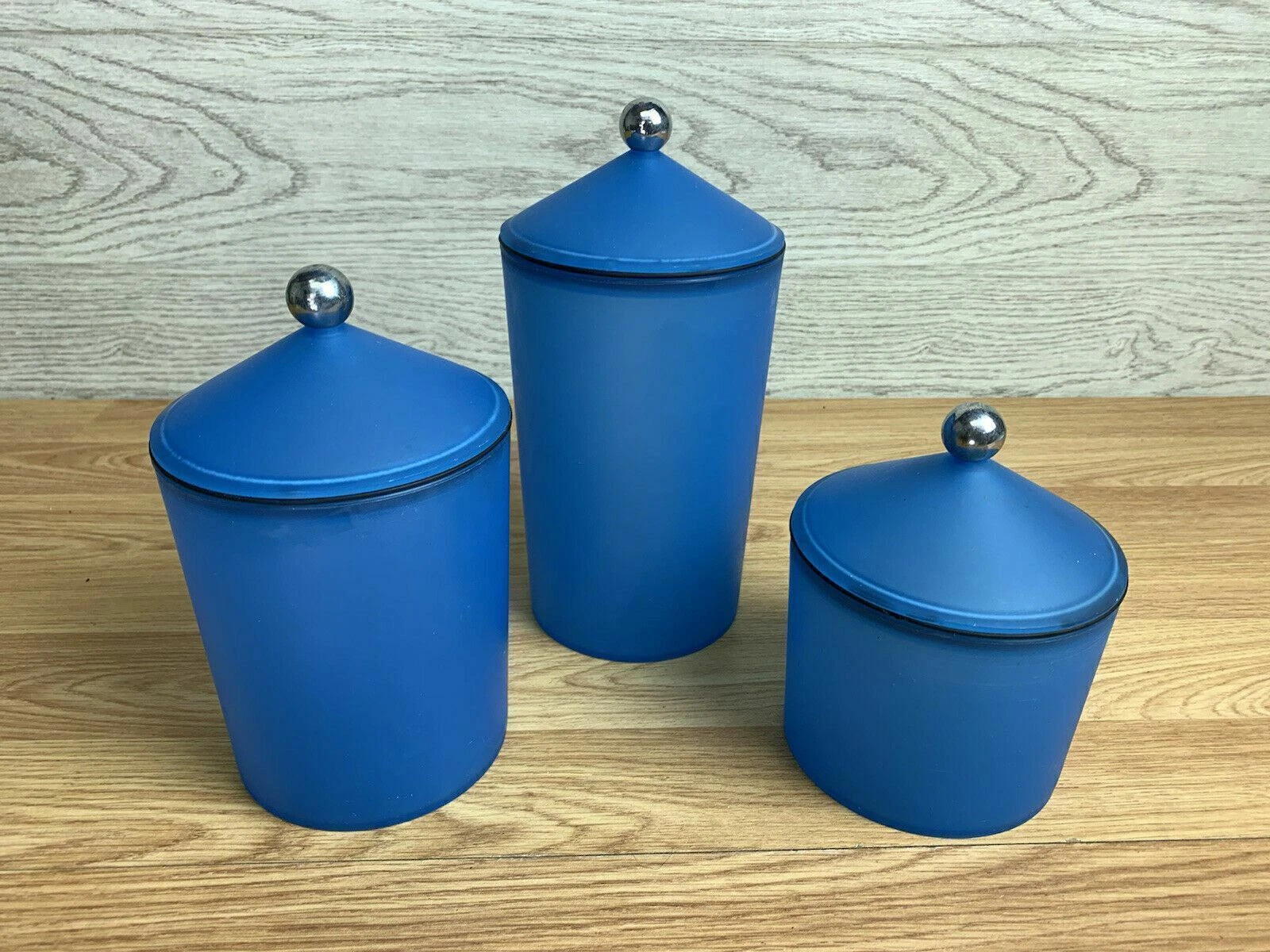 3 Pc Blue Kitchen Canister Set Plastic Storage Jars w/ Lids Food Container