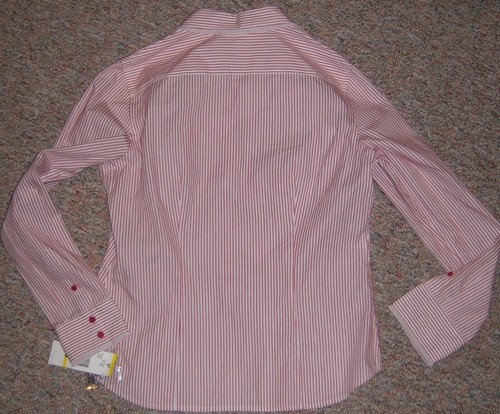 Jones New York Signature Red White Stripe Long Sleeve Blouse Lace Trim Medium - Picture 6 of 7