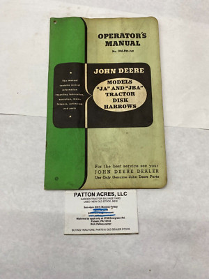 Operator's Manual for John Deere JA JBA Tractor Disk Harrows OM-B22-749