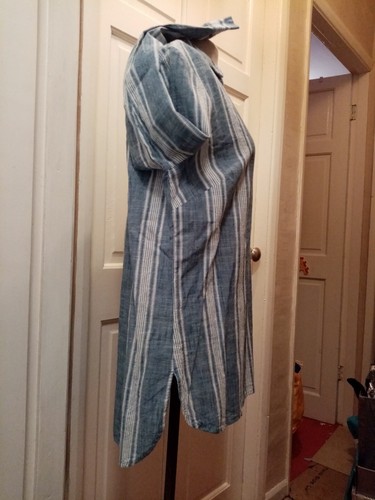 Blue & white stripe Linen Shirt 100% Cotton Size 14 Long back & sleeves George - Picture 13 of 14