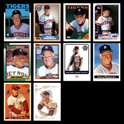 Sparky Anderson Lot 10 Different Baseball Cards 1986-2014 CIN Reds/DET Tigers