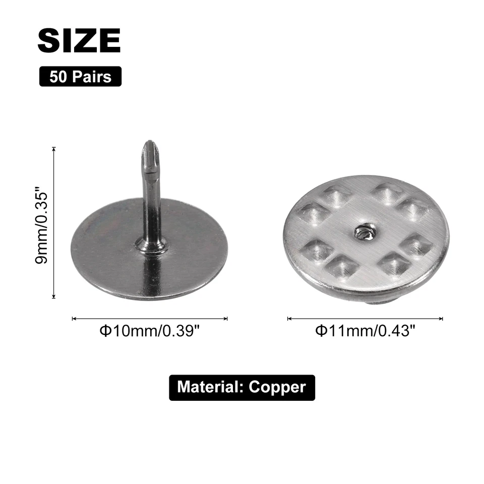 50 pares de costas de pino de cobre, costas de pino de bloqueio borboleta 11mm x 10mm, cinza - Imagem 2 de 4