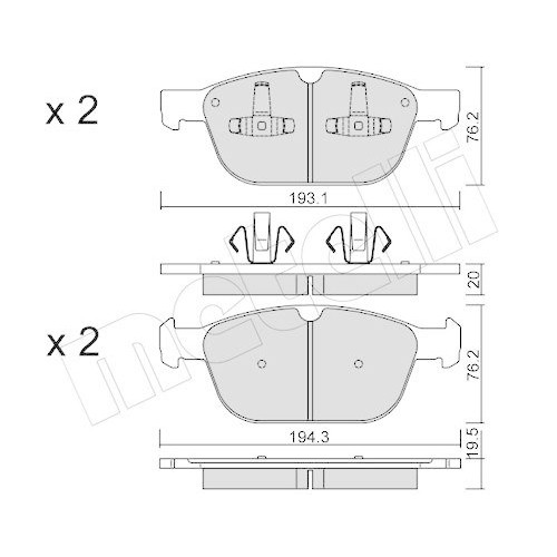 Kit de plaquettes de frein Metelli 22-0834-0 pour éliminer les sifflements au freinage sur Volvo