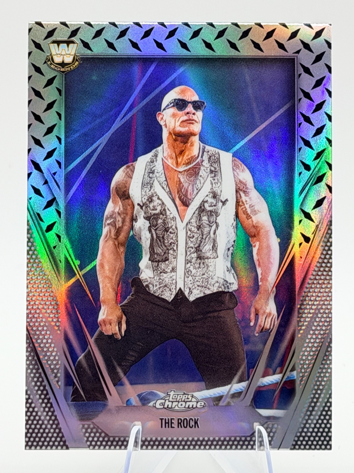 The Rock Dwayne Johnson 2026 Topps WWE Chrome Diamond Plate Refractor SP view 1