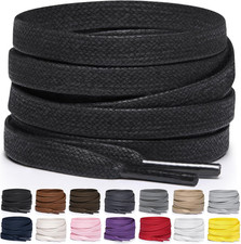 Flat Waxed Cotton Shoe Laces for Boots Sneakers and Shoes   Multiple Black