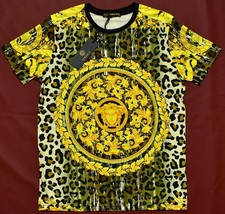 Versace Medusa Leopard Baroque Print T-Shirt Black Gold Style Tee Size M
