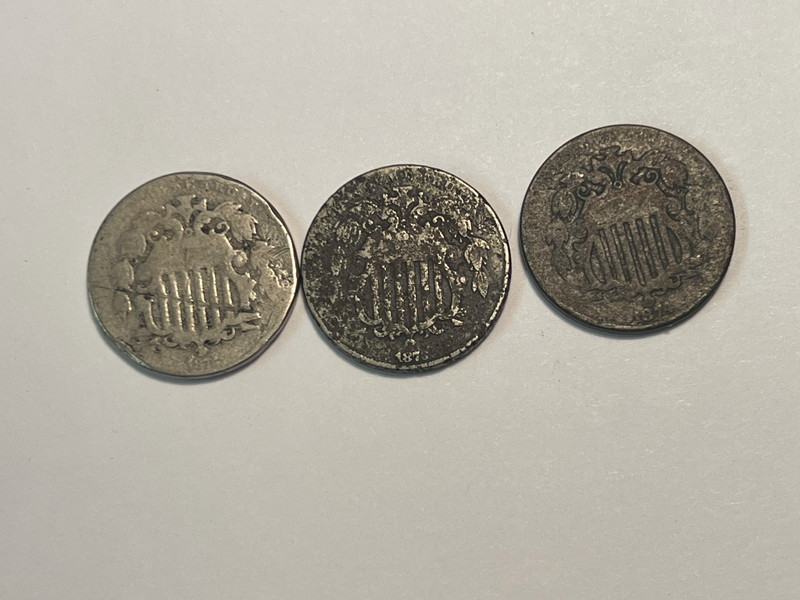 (3) - DIFFERENT SHIELD NICKELS = 1872, 1873 & 1874............with FREE shipping