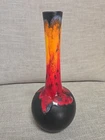 ROYAL HAEGER USA 10" LAVA DRIP GLAZE VASE, Black,Red, MID CENTURY ART POTTERY