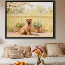Oil Painting Floral Dog Canvas Garden Decor Rustic Pet Artwork Nature Dog Print