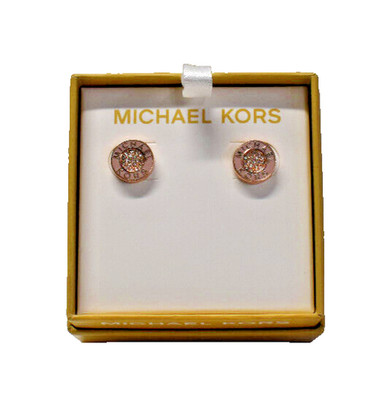 MIchael Kors Pave Logo Studs Earrings Rose Goldtone MKJX8223791 New!