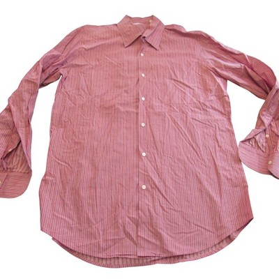 Luciano Barbera Mens Red White Blue Striped Long Sleeve Button Down Shirt Large