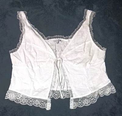 Fashion Nova Babydoll Linen Blend Lace Trim Crop Top XL White Angelic Festival 