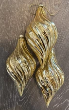 3 Frontgate gold swirl glass hanging onion teardrop Christmas tree ornament 7"