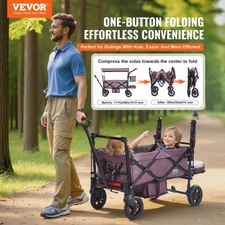 VEVOR Wagon Stroller for 2 Kids, Push Pull Quad Collapsible Stroller with Adjust