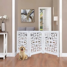Lightnpro Foldable Carved Wooden Dog Gate - Freestanding Indoor Pet Barrier f...