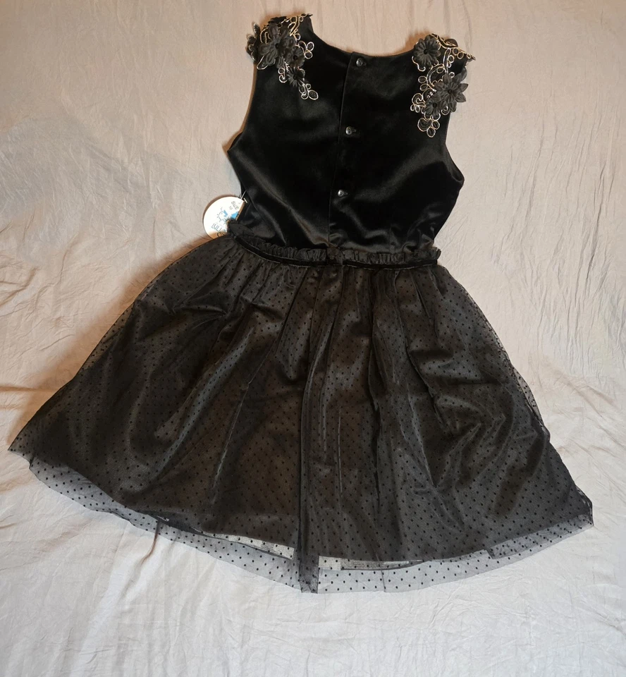 Luli & Me NWT Boutique Girls Dress Black Flowers Polka Dot w/petticoat Sz 10 - Image 2 of 4