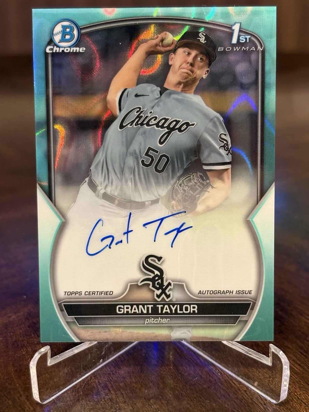 2023 Bowman Draft Chrome Grant Taylor 1st Aqua Lava Refractor Auto /199 #CDA-GT
