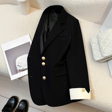 Women Lady Lapel Blazer Gold Button Single Breasted Long Sleeve Suit Jacket Tops