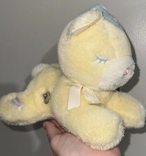 Eden Plush Yellow Sleepy Teddy Bear Blue Hat Musical Wind Up Toy Head Moves