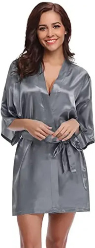 Camicia da notte tinta unita kimono donna elegante accappatoio raso homewear matrimonio - Foto 34 di 35
