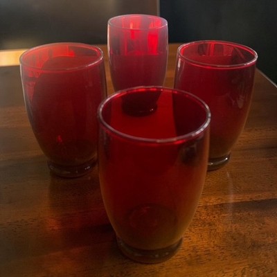 4er Set Vintage Rubinrot Glas Becher 11,5 cm
