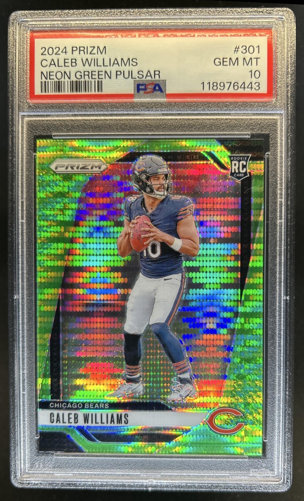 2024 Panini Prizm Caleb Williams RC Neon Green Pulsar Rookie #301 Bears PSA 10