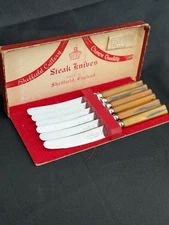 Sheffield England 6 pc. Stainless Steak Knives Bake light Handles. Nice Gift