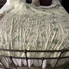 Antique 55” square Chinese Silk Embroidered Shawl With Fringe,  Light Mint Green